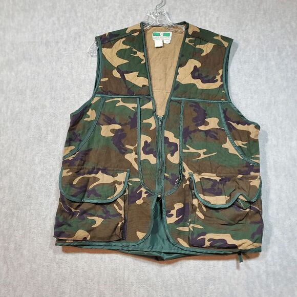 Game Winner Hunting Vest Mens Medium Green Camo Print Military Snap Pocket - Picture 1 of 6